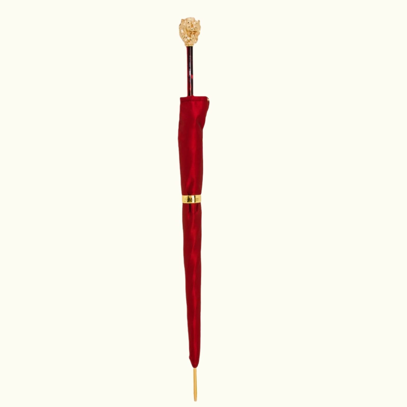 Red Umbrella with Gold Lion Handle, with Case and Ring