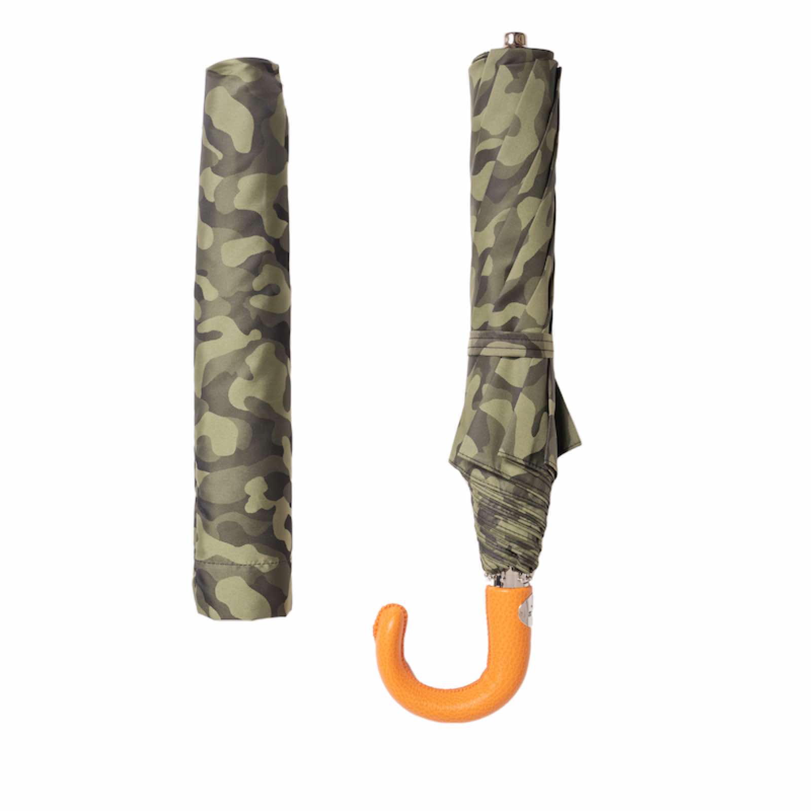 Camouflage Folding Umbrella with Orange Leather Handle