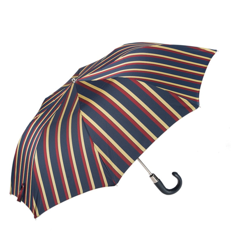 Striped Folding Umbrella, Leather Handle