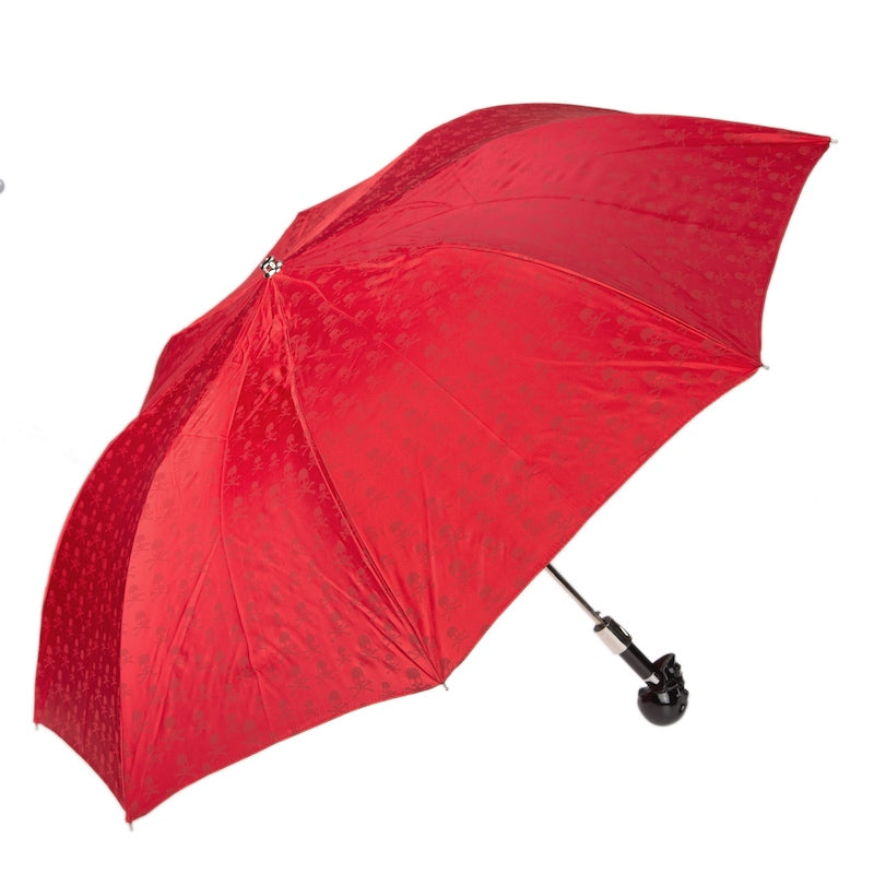 Red Folding Umbrella with Black Skull Handle