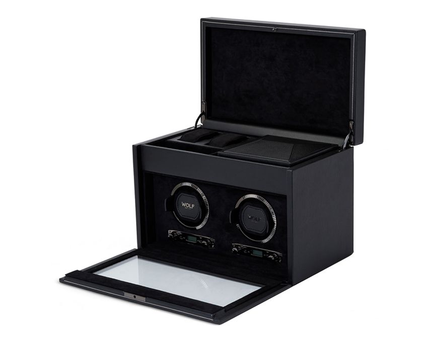 BRITISH RACING DOUBLE WATCH WINDER WITH STORAGE GREEN