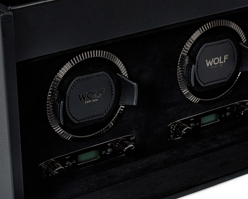 BRITISH RACING DOUBLE WATCH WINDER WITH STORAGE BLACK