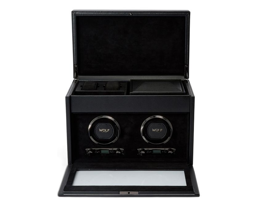 BRITISH RACING DOUBLE WATCH WINDER WITH STORAGE GREEN