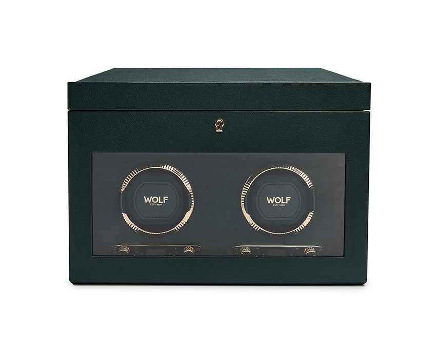 BRITISH RACING DOUBLE WATCH WINDER WITH STORAGE BLACK