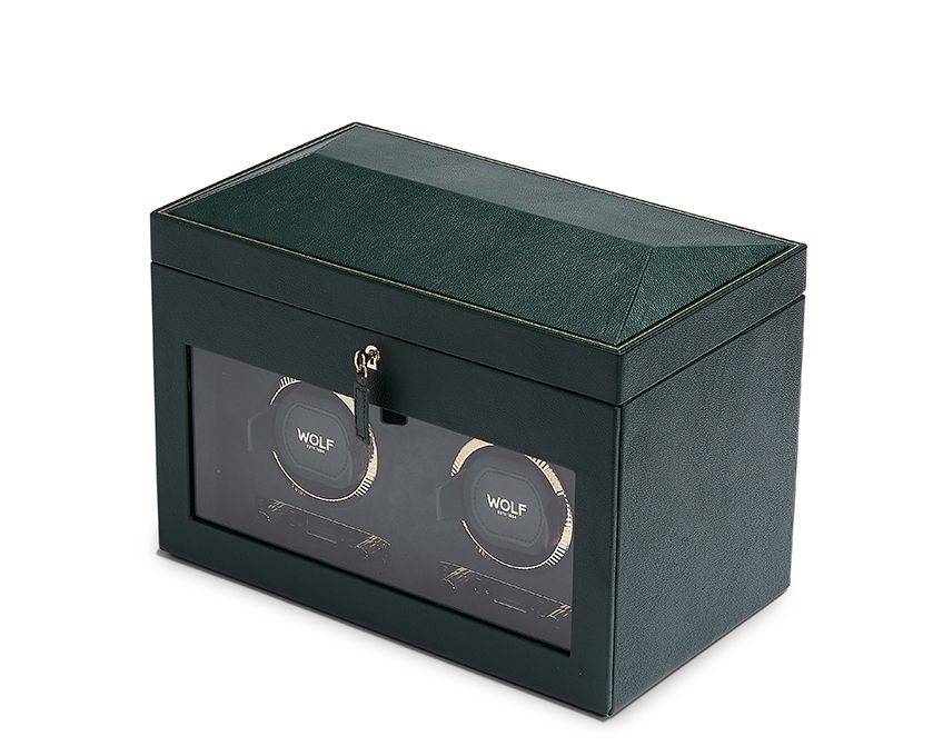 BRITISH RACING DOUBLE WATCH WINDER WITH STORAGE GREEN