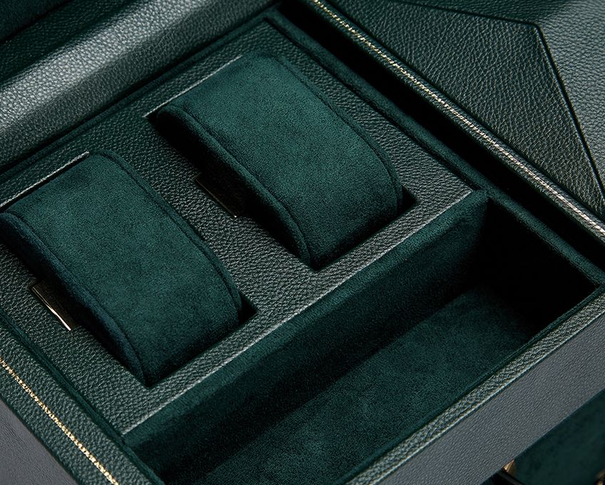 BRITISH RACING DOUBLE WATCH WINDER WITH STORAGE GREEN