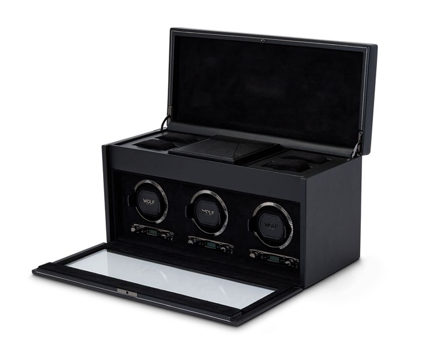 BRITISH RACING TRIPLE WATCH WINDER WITH STORAGE BLACK