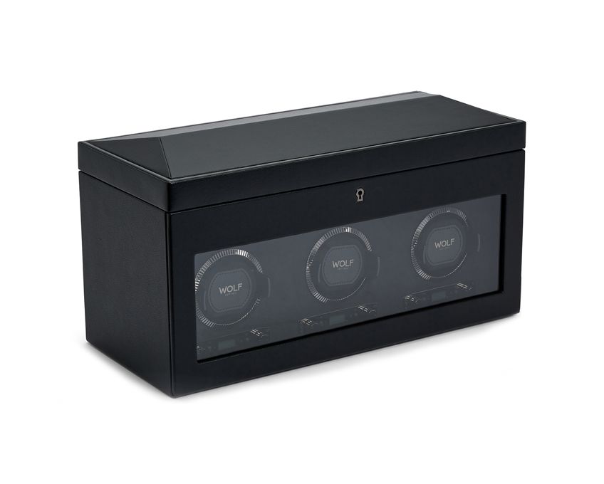 BRITISH RACING TRIPLE WATCH WINDER WITH STORAGE BLACK