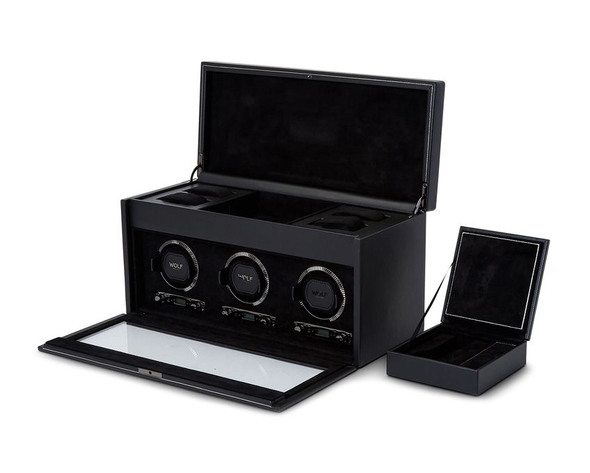 BRITISH RACING TRIPLE WATCH WINDER WITH STORAGE BLACK