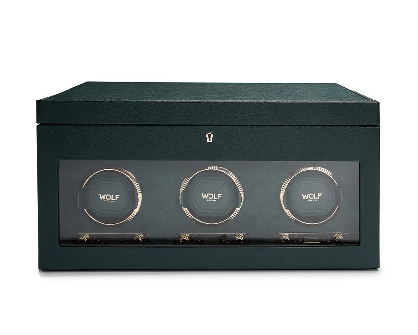 BRITISH RACING TRIPLE WATCH WINDER WITH STORAGE BLACK