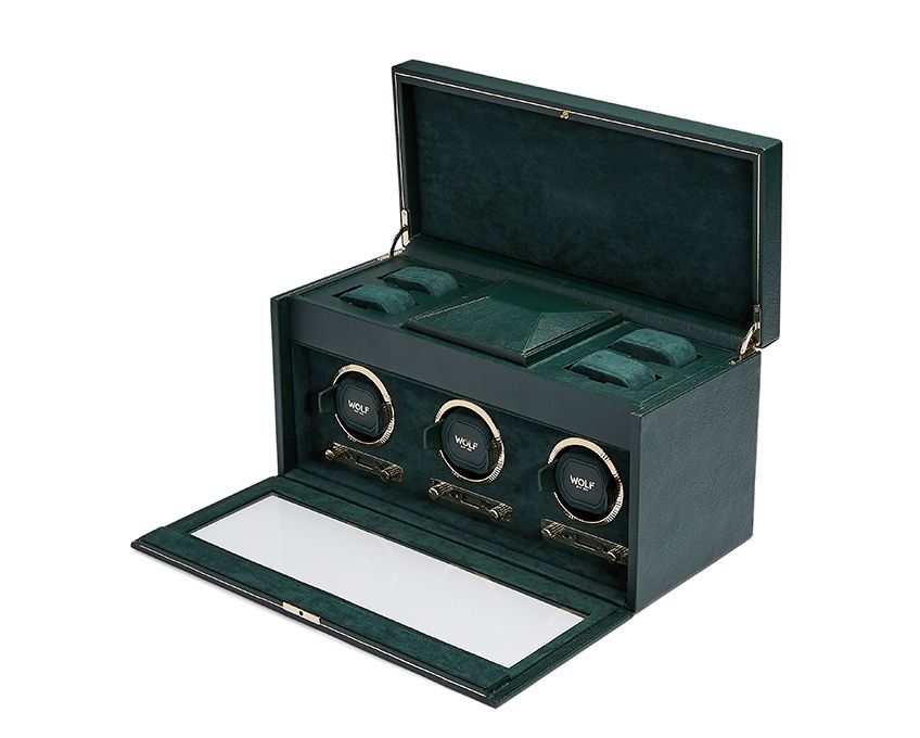 BRITISH RACING TRIPLE WATCH WINDER WITH STORAGE BLACK