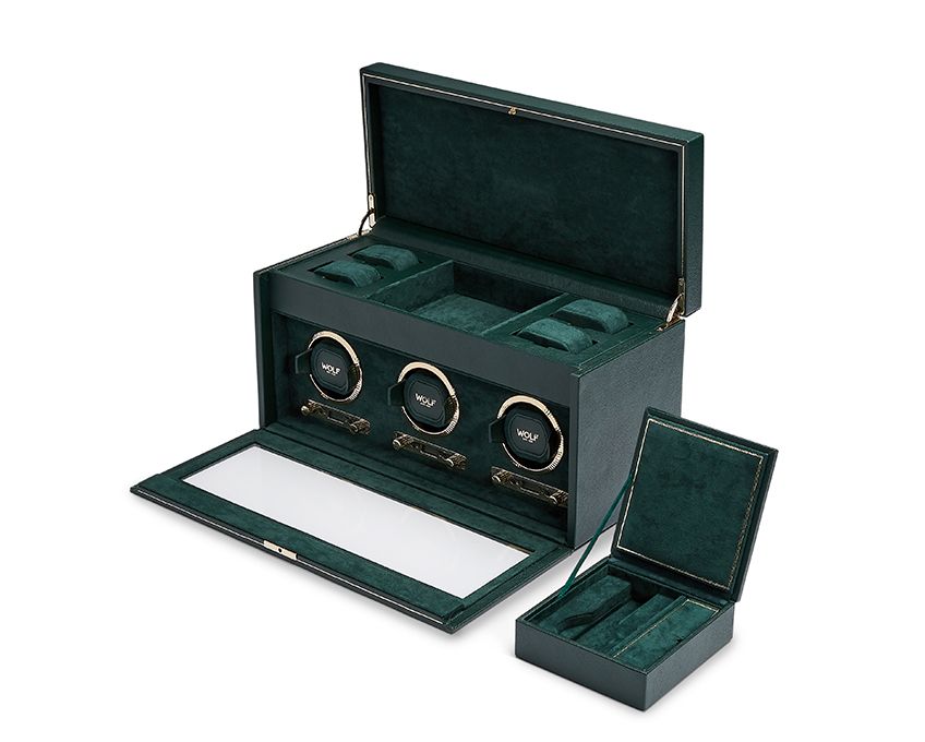 BRITISH RACING TRIPLE WATCH WINDER WITH STORAGE BLACK