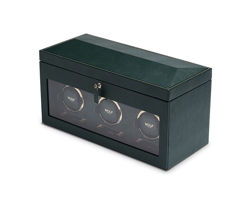 BRITISH RACING TRIPLE WATCH WINDER WITH STORAGE BLACK