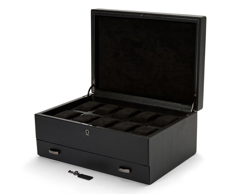 BRITISH RACING 10 PIECE WATCH BOX WITH STORAGE BLACK