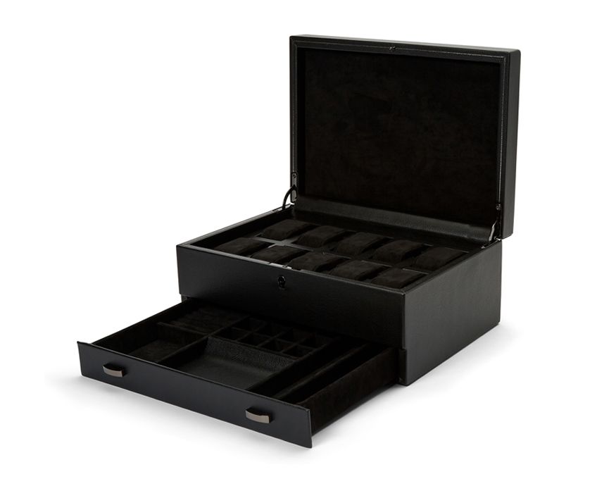 BRITISH RACING 10 PIECE WATCH BOX WITH STORAGE BLACK