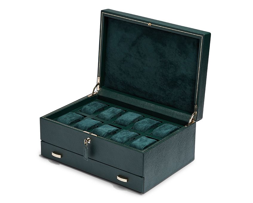 BRITISH RACING 10 PIECE WATCH BOX WITH STORAGE BLACK