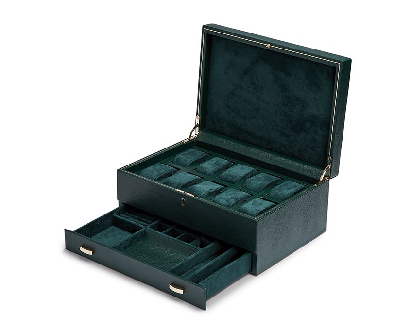 BRITISH RACING 10 PIECE WATCH BOX WITH STORAGE BLACK