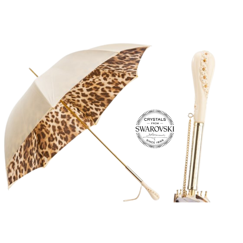 Creamy-White Leopard Print Umbrella, Double Cloth