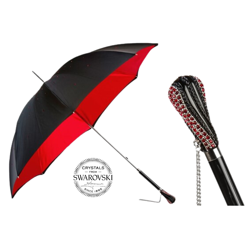 Black Swarovski® Umbrella with Red Interior, Double Cloth