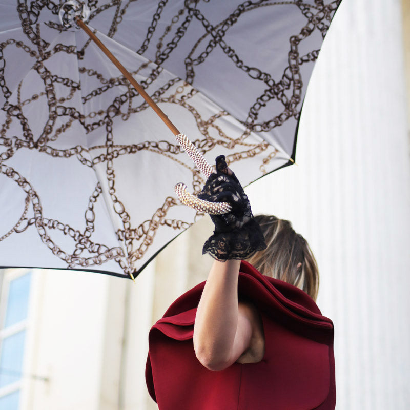 Black Umbrella with Chains Printed Interior