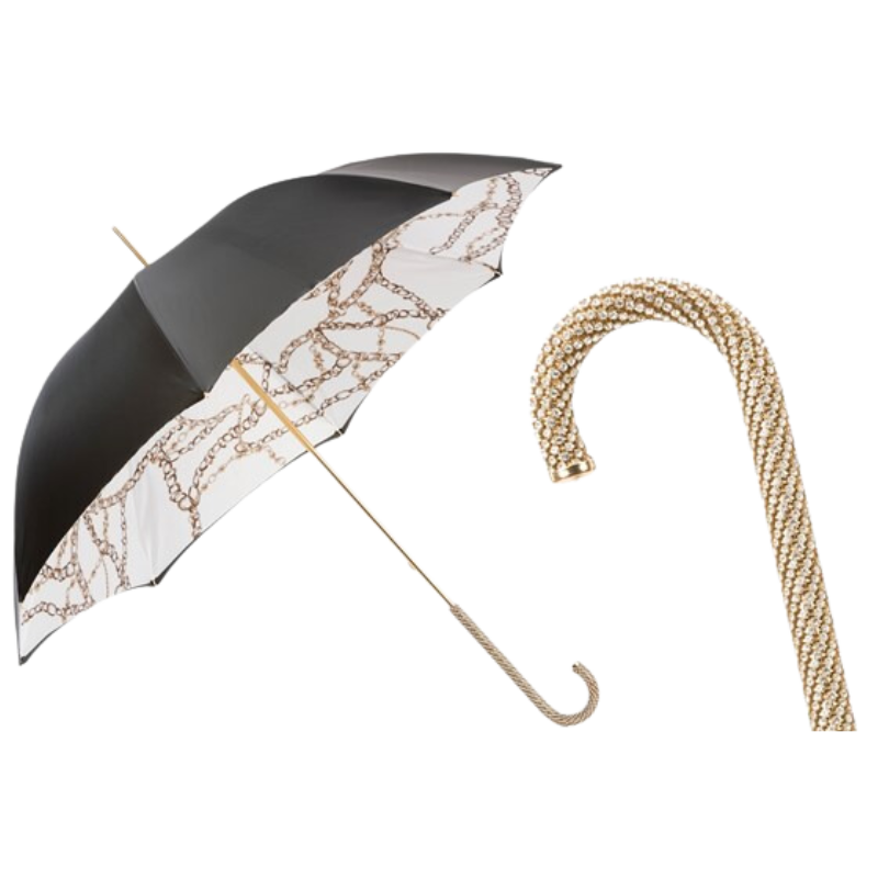 Black Umbrella with Chains Printed Interior