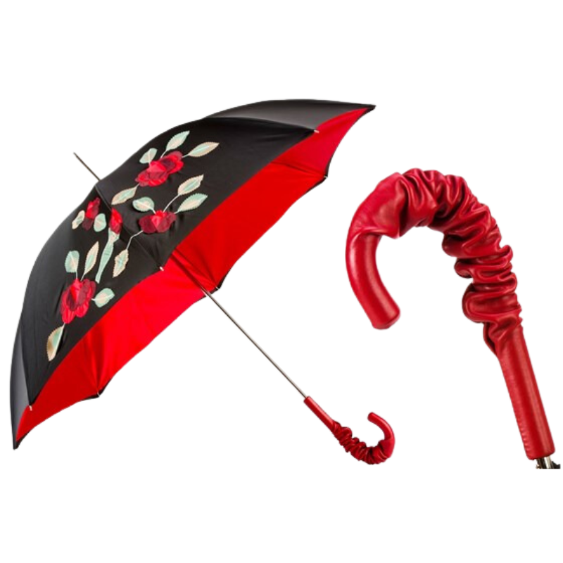 Spanish-Feel Umbrella with Red Roses Applications, Double Cloth