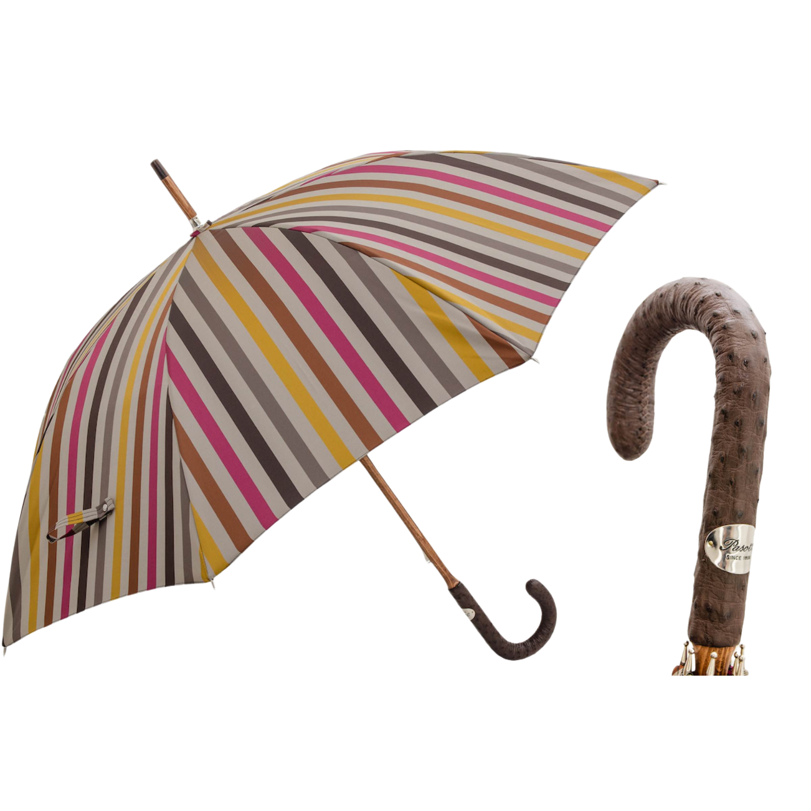 Striped Umbrella with Ostrich Leather Handle