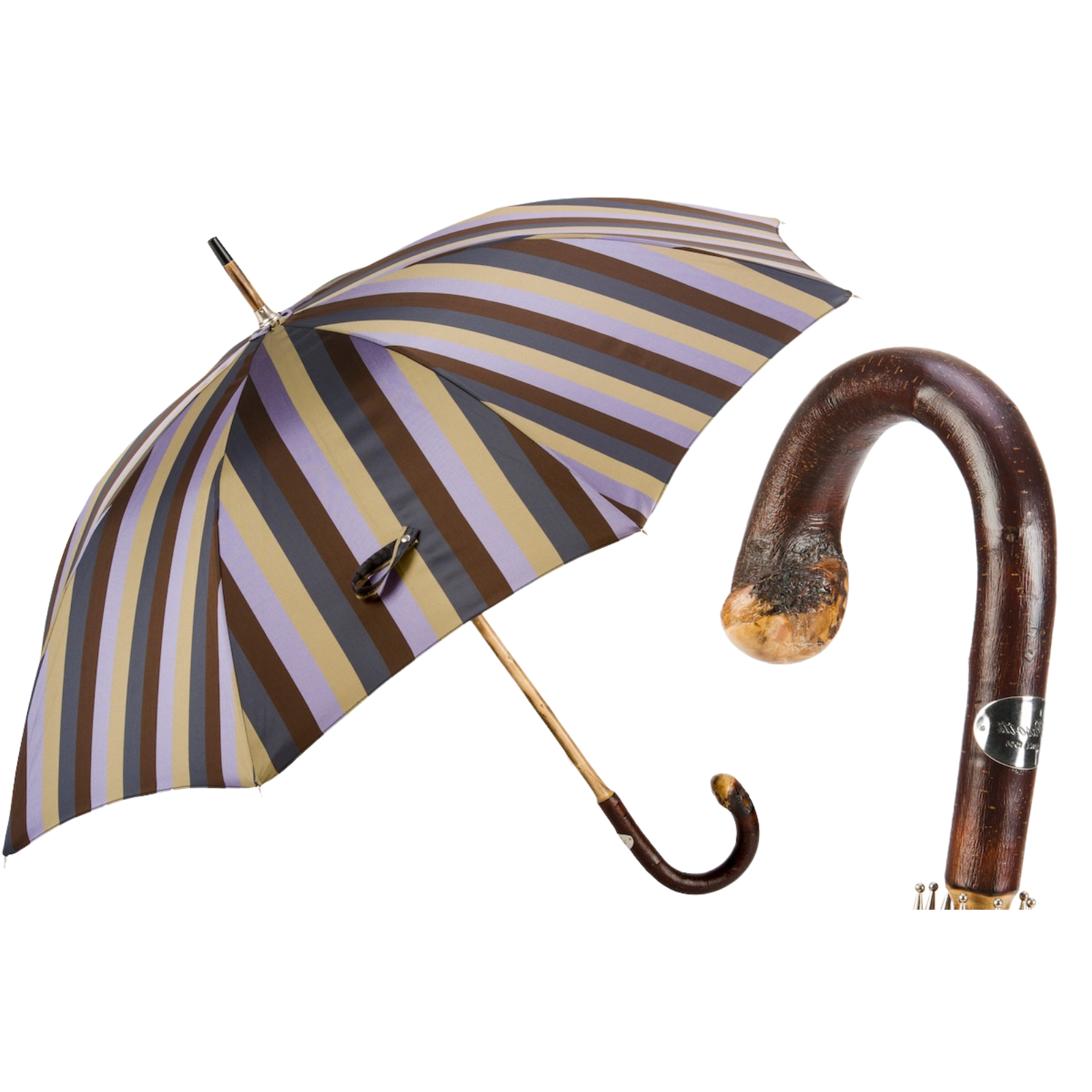 Solid Chestnut Striped Umbrella with Knob End