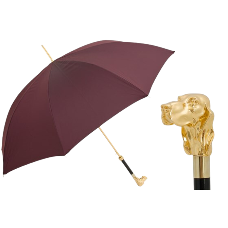 Burgundy Umbrella with Golden Dog