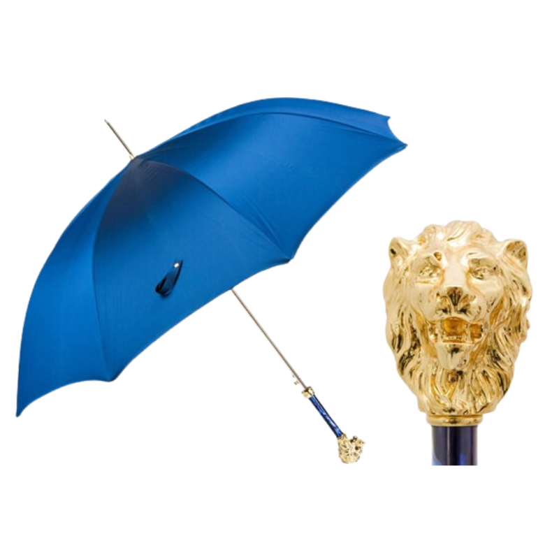 Blue Umbrella with Gold Lion Handle