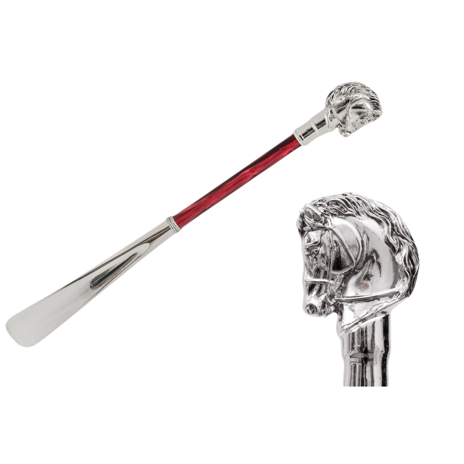 Silver Horse Shoehorn, Red Shaft