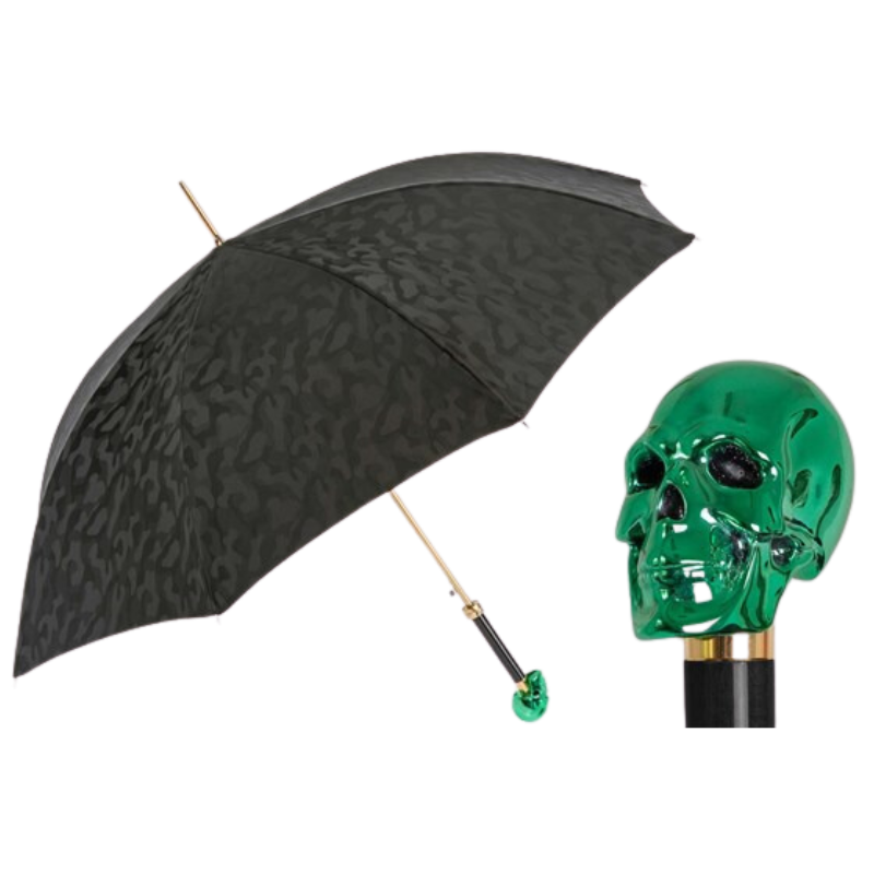 Camouflage Umbrella with Green Skull