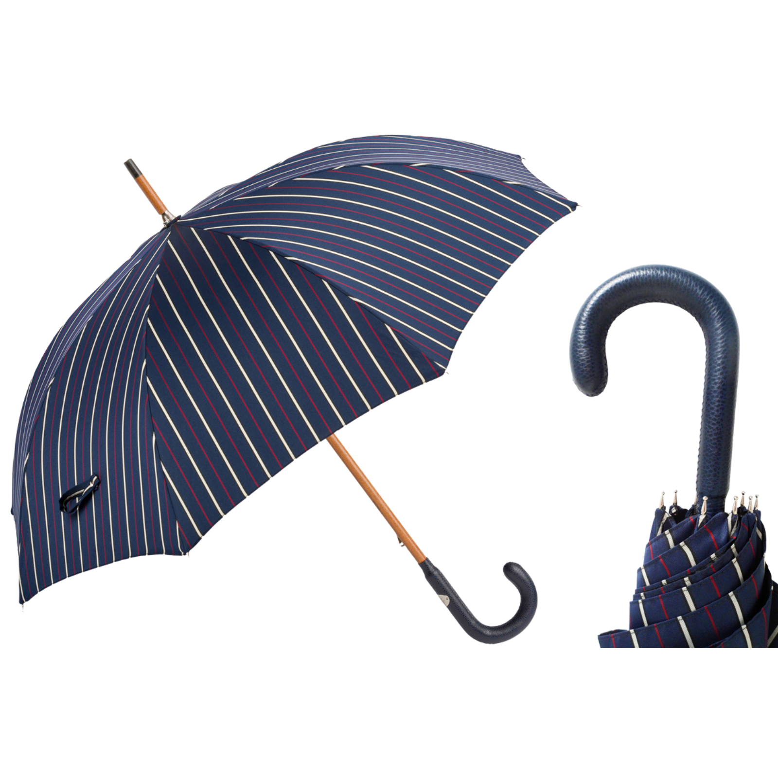 Bespoke Umbrella, Navy Leather Handle