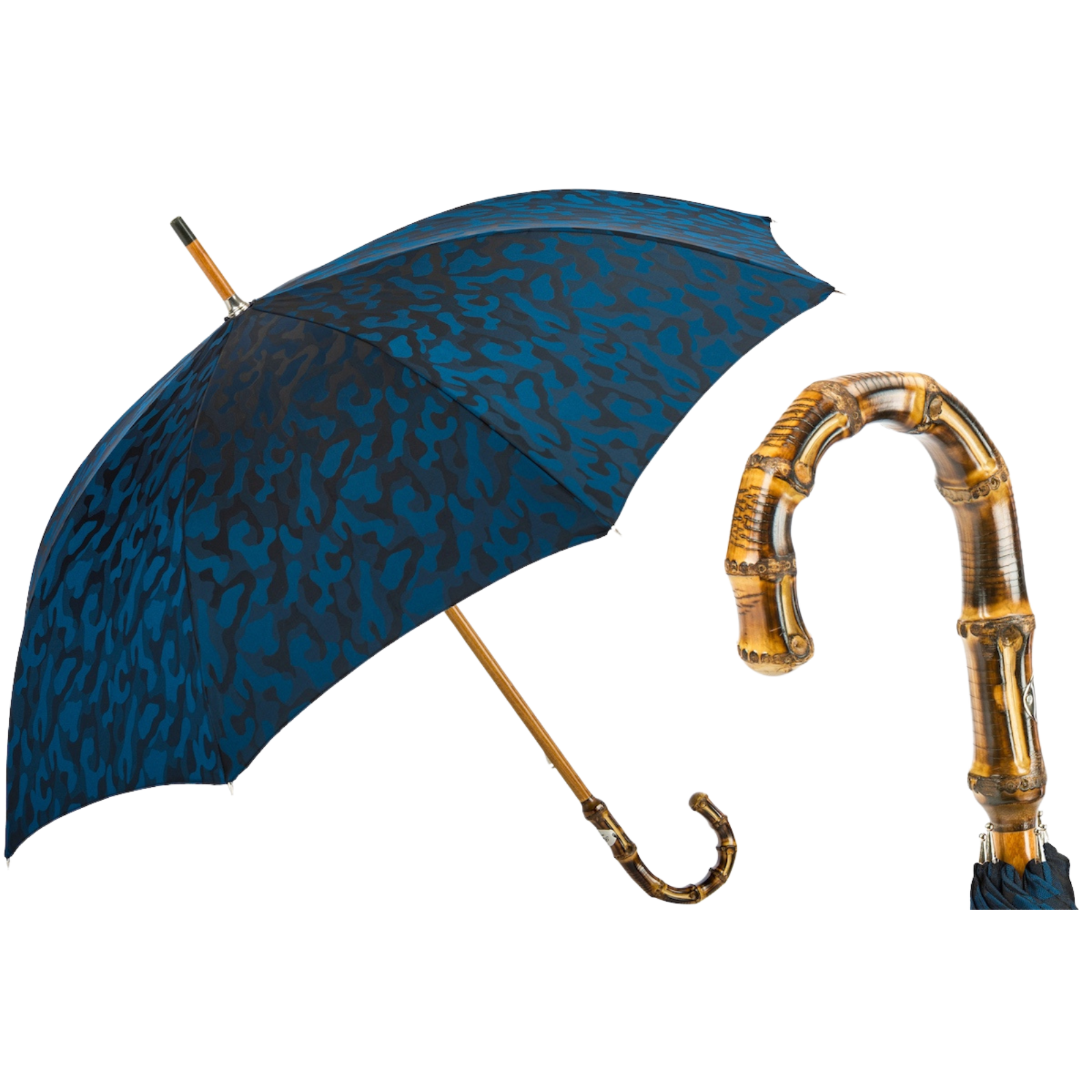 Navy Blue Camouflage Umbrella with Bamboo Handle