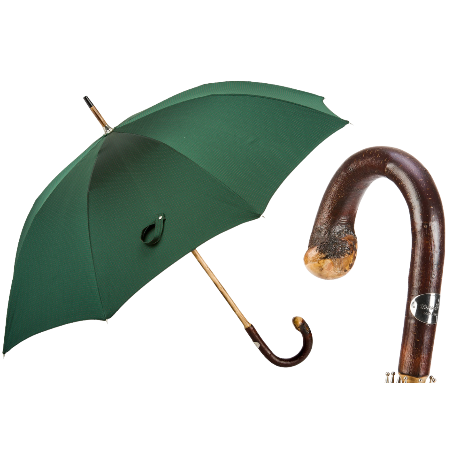 Dark Green Wooden Umbrella with Red Dots