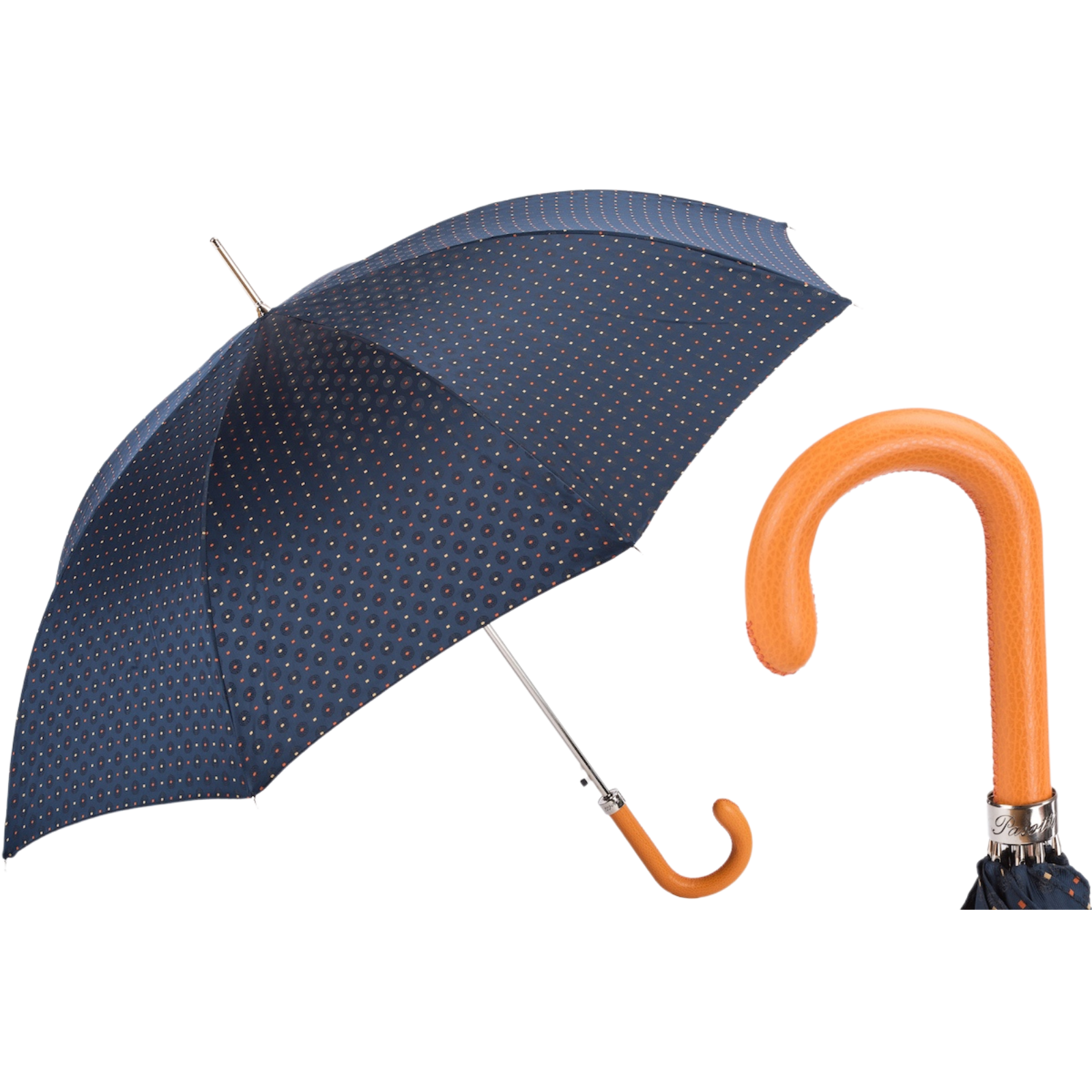 Tie Print Umbrella with Orange Leather Handle