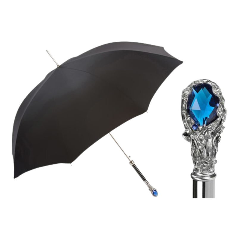 Black Umbrella with Luxury Blue Gem Handle