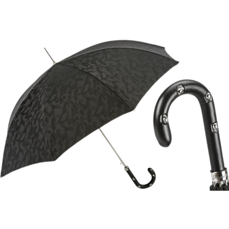 Black Camouflage Umbrella, Leather Handle with Skulls