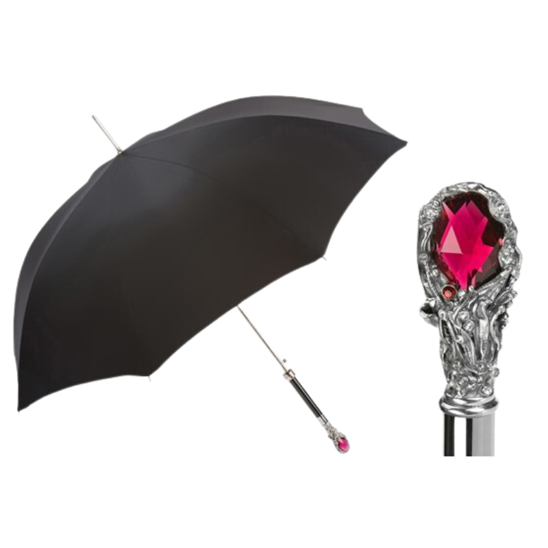 Black Mens Umbrella with Luxury Red Gem Handle