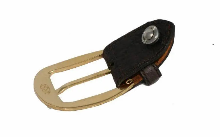 gold plated buckle of ostrich leather belt