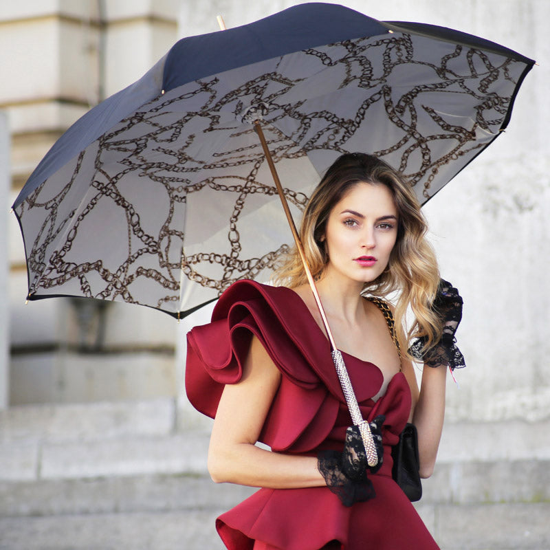 Black Umbrella with Chains Printed Interior - Umbrella