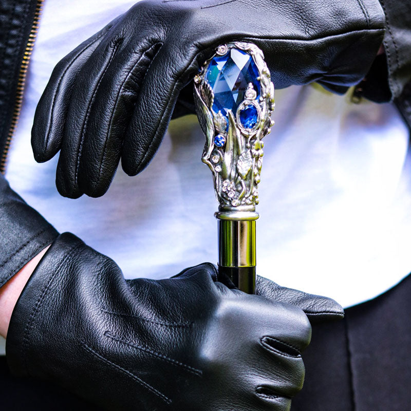 Black Umbrella with Luxury Blue Gem Handle - Umbrella