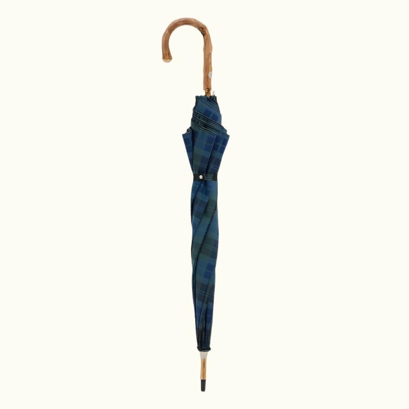 Blue Check Umbrella with Wooden Handle - Umbrella