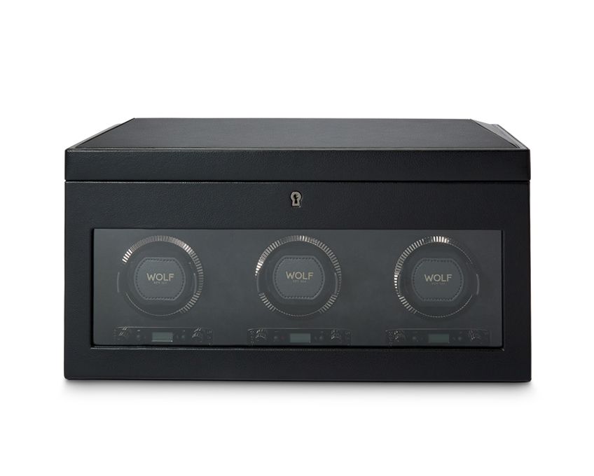 BRITISH RACING TRIPLE WATCH WINDER WITH STORAGE BLACK