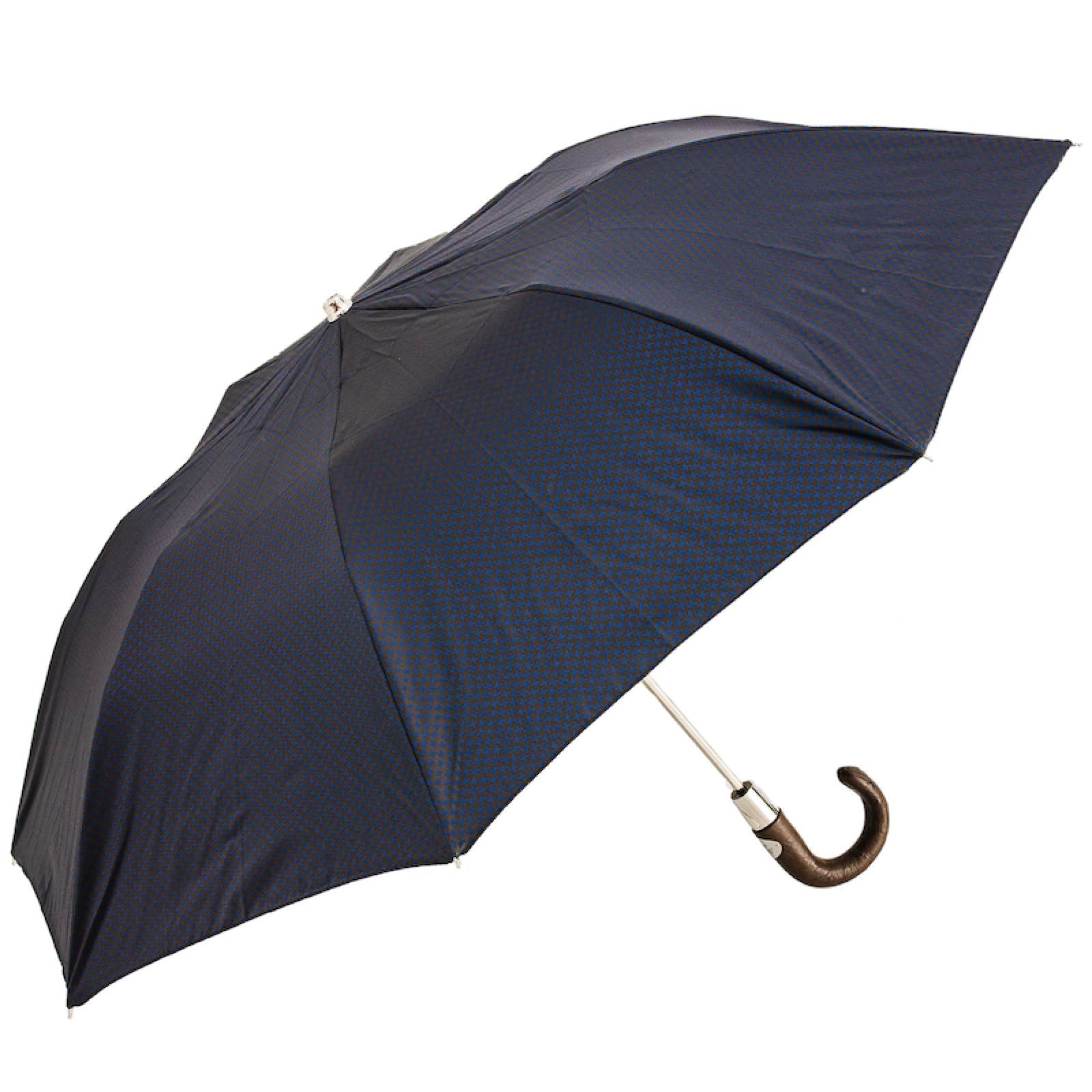 Brown & Navy Folding Umbrella with Ostrich Leather