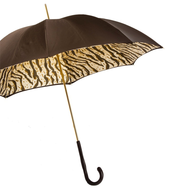 Brown Umbrella with Tiger-Striped Interior Double Cloth