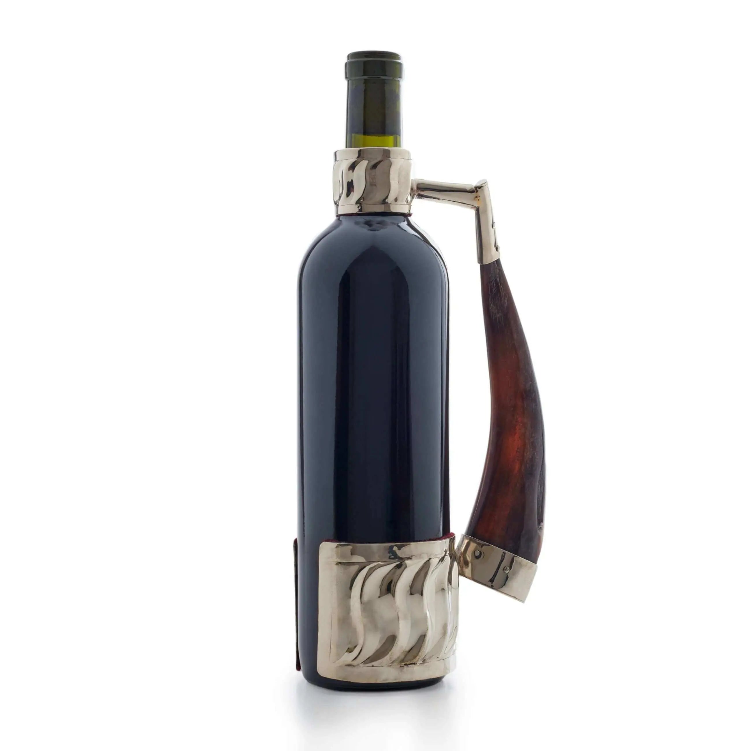 Wine bottle holder by goat horn handle