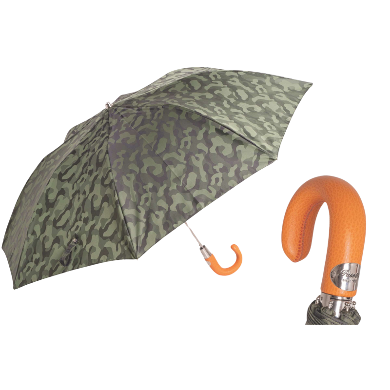 Camouflage Folding Umbrella with Orange Leather Handle