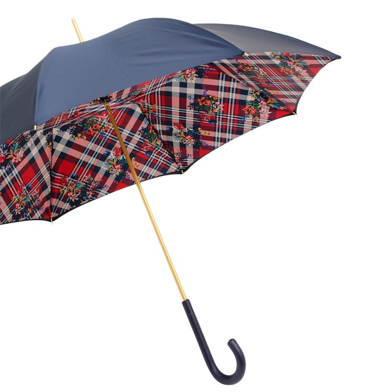 Classic Navy Umbrella with Stripes and Flowers - Umbrella