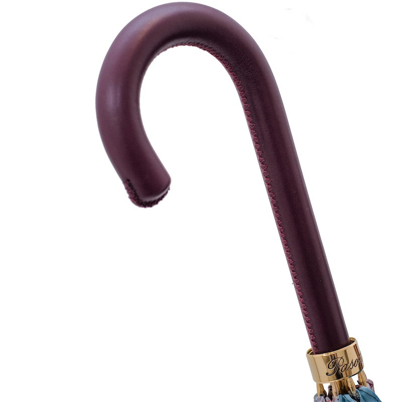 Flowered Umbrella with Burgundy Leather Handle - Umbrella